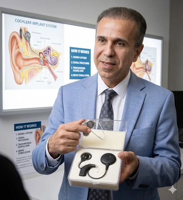 Dr. Danesh explaining cochlear implants